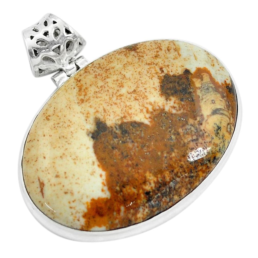 40.28cts natural brown picture jasper 925 sterling silver pendant jewelry p59221