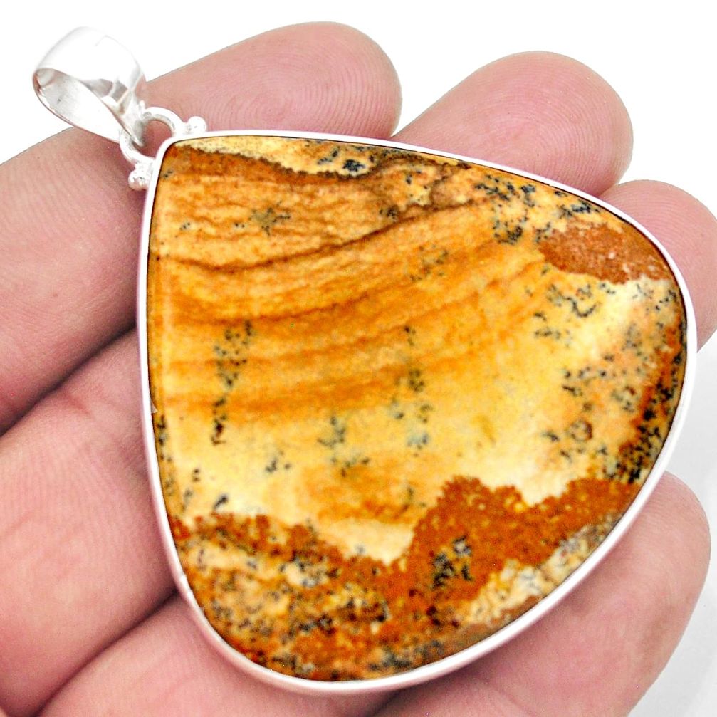 70.11cts natural brown picture jasper 925 sterling silver pendant jewelry t41861