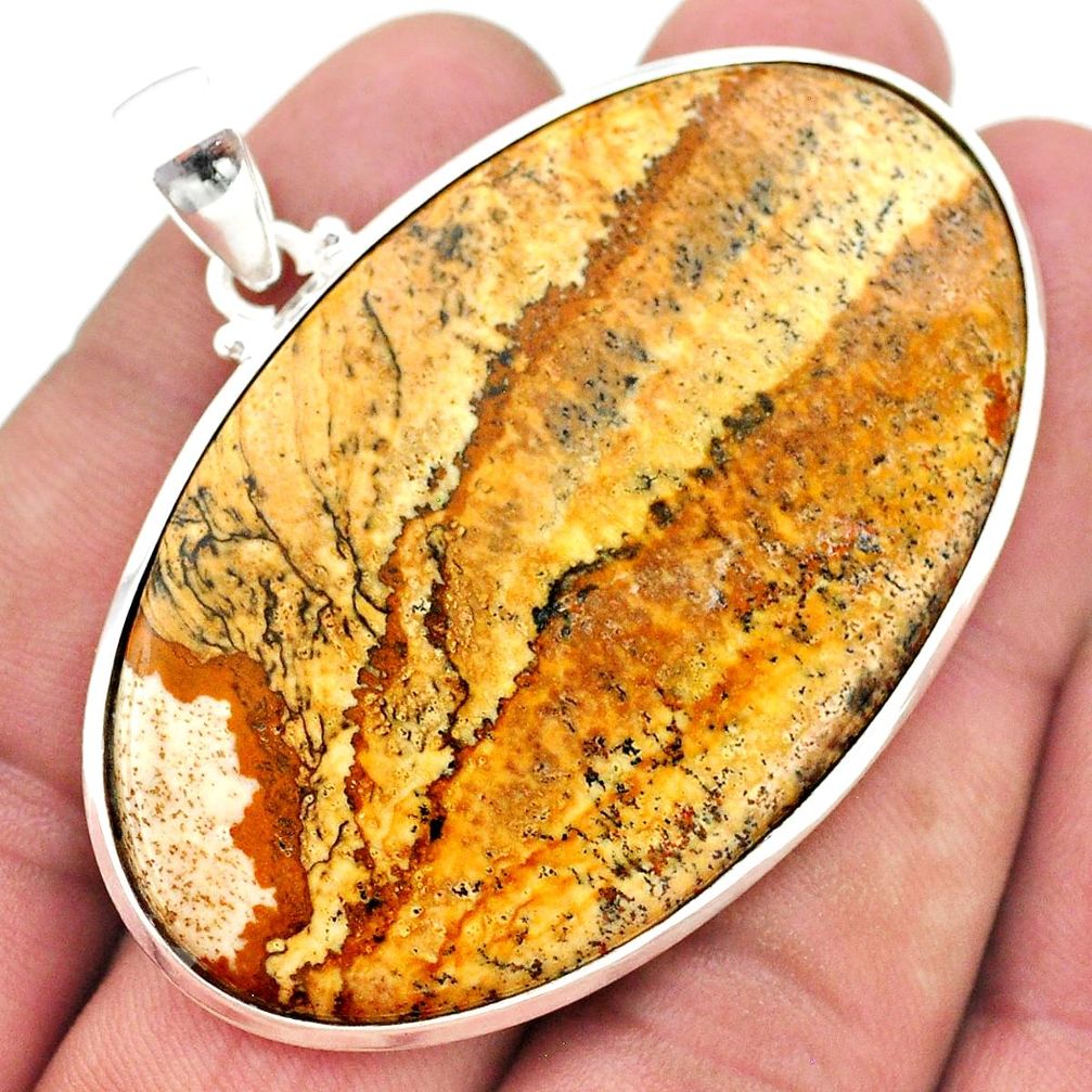 55.94cts natural brown picture jasper 925 sterling silver pendant jewelry t41864