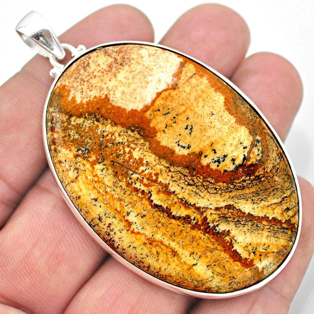 78.58cts natural brown picture jasper 925 sterling silver pendant jewelry t41869