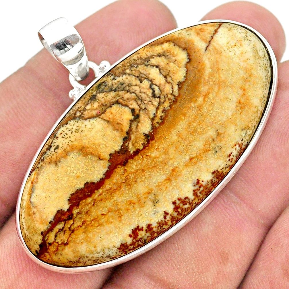 48.31cts natural brown picture jasper 925 sterling silver pendant jewelry t41877