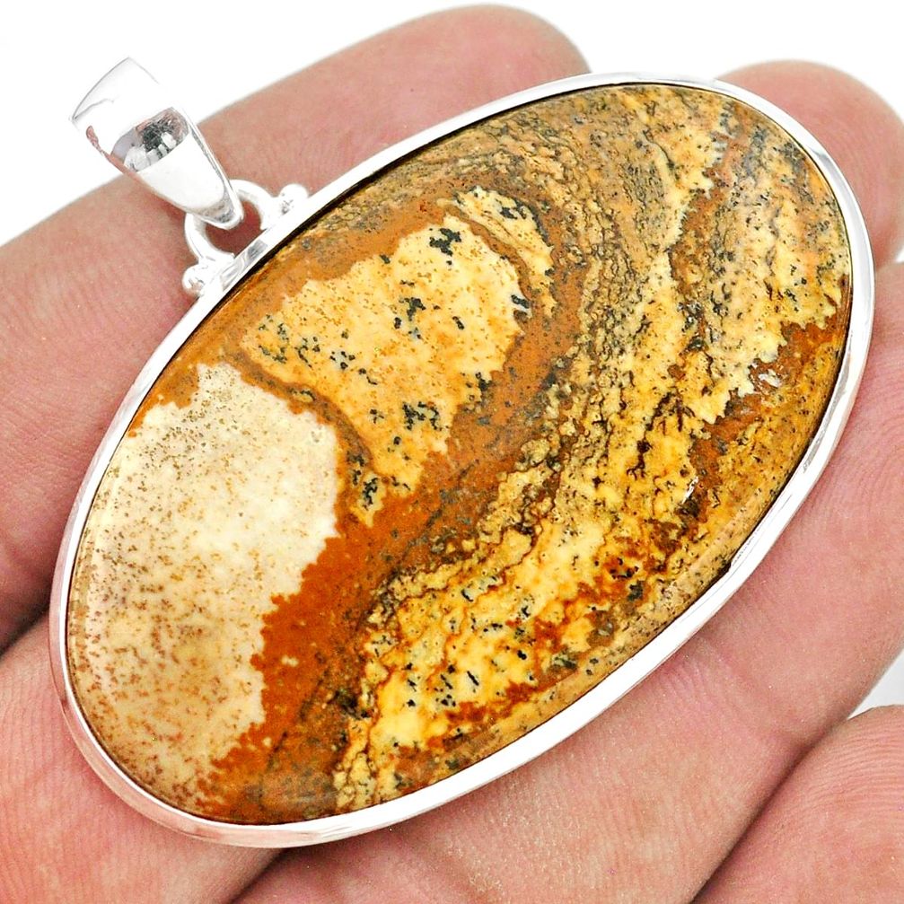 50.78cts natural brown picture jasper 925 sterling silver pendant jewelry t41882