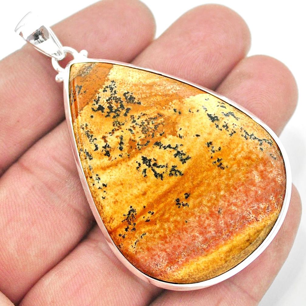 48.10cts natural brown picture jasper 925 sterling silver pendant jewelry t41889