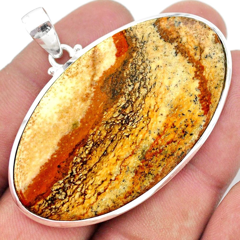 41.24cts natural brown picture jasper 925 sterling silver pendant jewelry t41900
