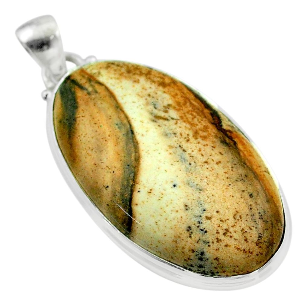 27.08cts natural brown picture jasper 925 sterling silver pendant jewelry t54781