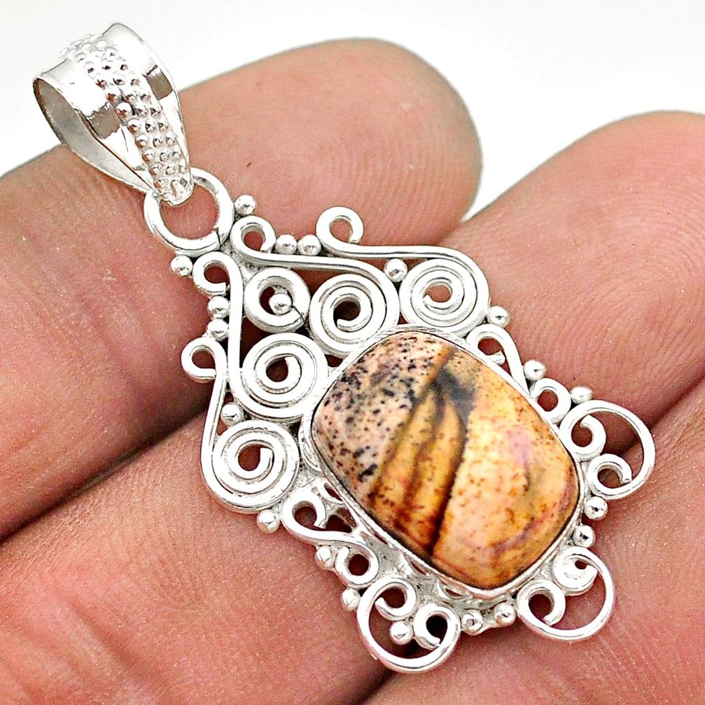 6.57cts natural brown picture jasper 925 sterling silver pendant jewelry t68368