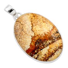 24.38cts natural brown picture jasper 925 sterling silver pendant jewelry t78687