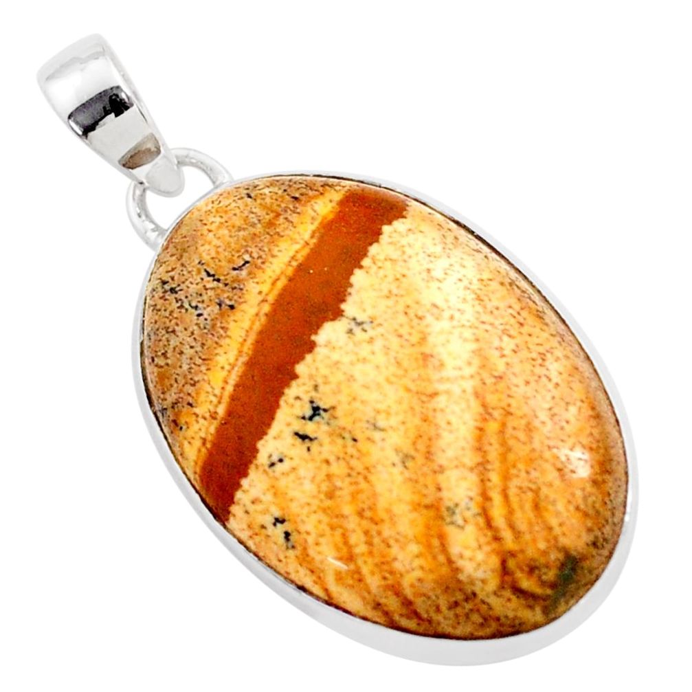 20.98cts natural brown picture jasper 925 sterling silver pendant jewelry t78688