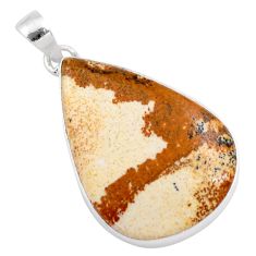 24.38cts natural brown picture jasper 925 sterling silver pendant jewelry t78700