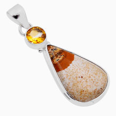 16.92cts natural brown picture jasper citrine 925 sterling silver pendant n51430