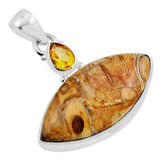 17.90cts natural brown picture jasper citrine 925 sterling silver pendant y53452