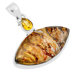 18.94cts natural brown picture jasper citrine 925 sterling silver pendant y53453
