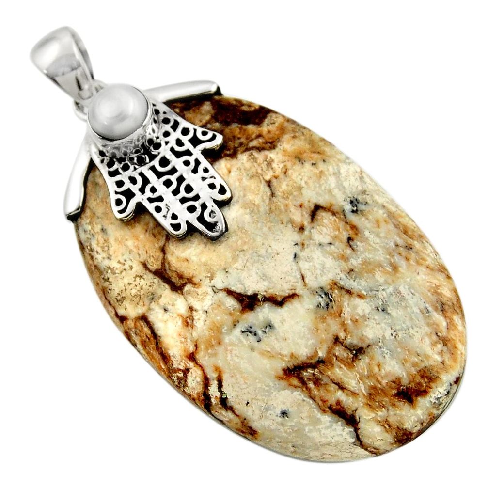  brown picture jasper silver hand of god hamsa pendant d45521