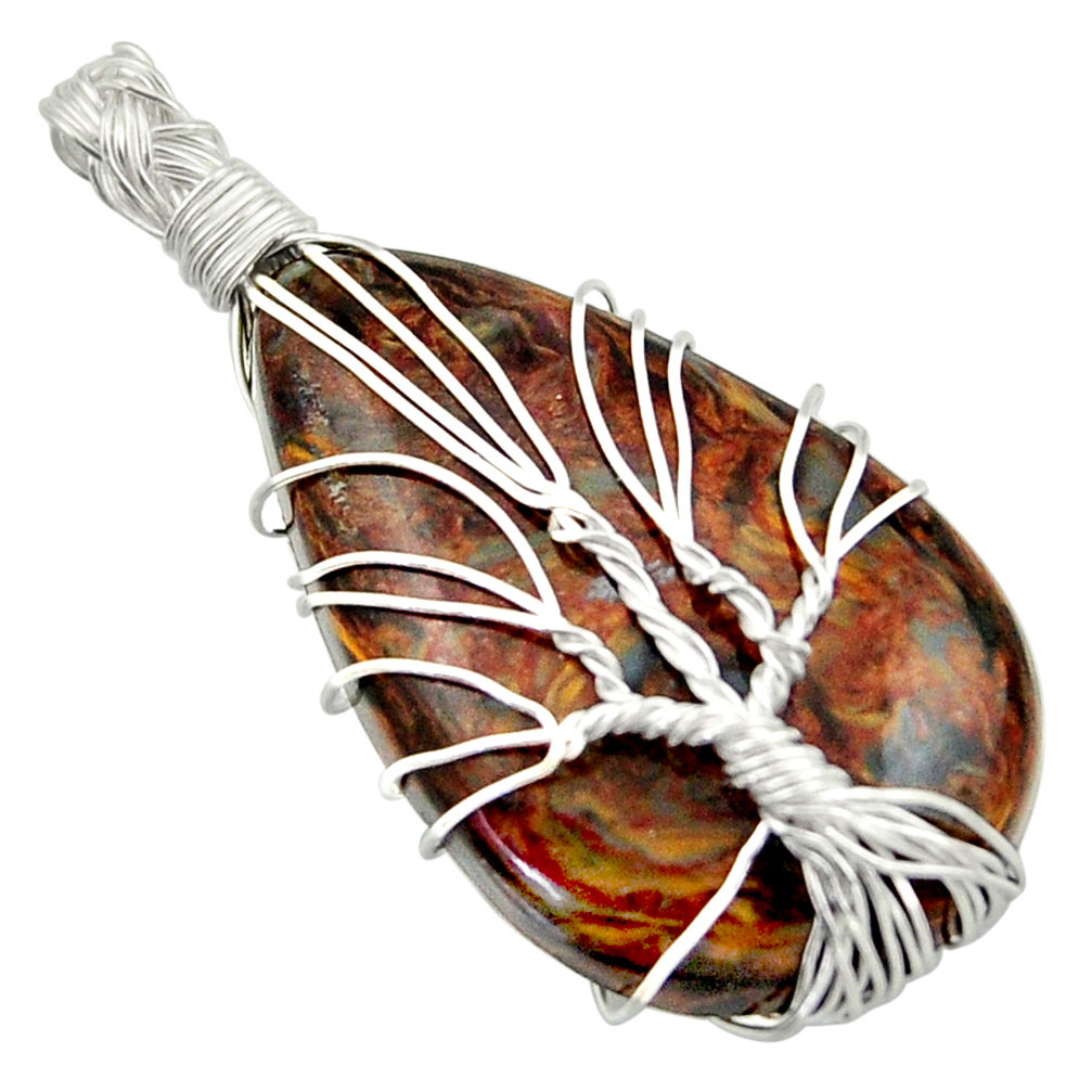 18.68cts natural brown pietersite (african) silver tree of life pendant d47613