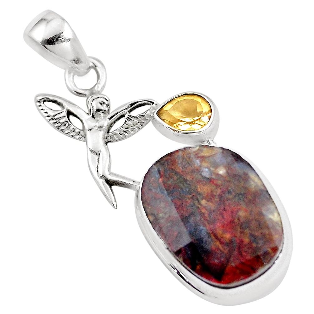  brown pietersite 925 silver angel wings fairy pendant p16196