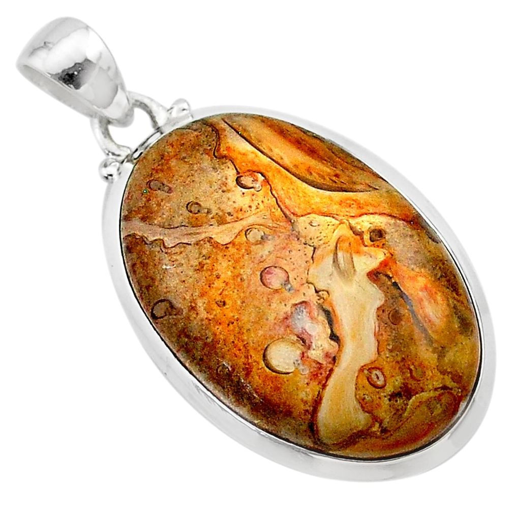 17.71cts natural brown plum wood jasper 925 sterling silver pendant t22476