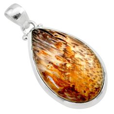 17.29cts natural brown plum wood jasper pear 925 sterling silver pendant t22470