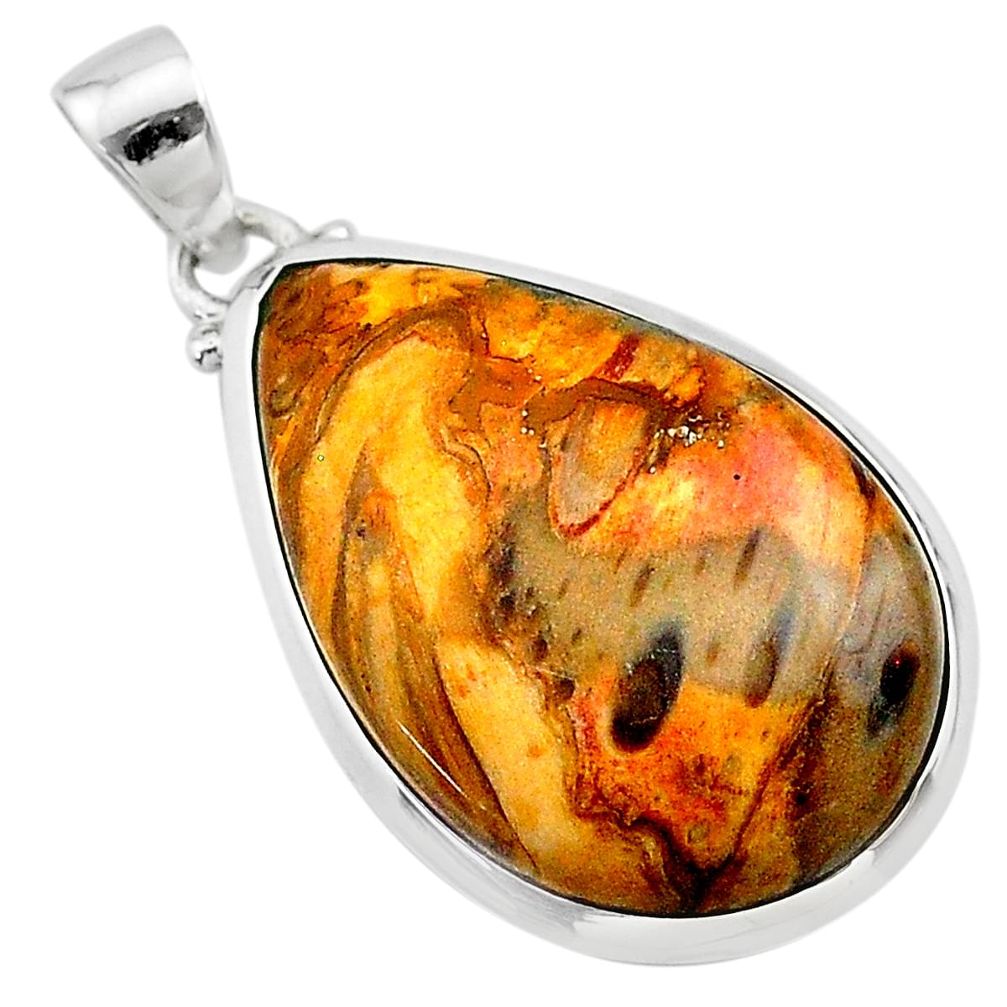 16.28cts natural brown plum wood jasper pear 925 sterling silver pendant t22486