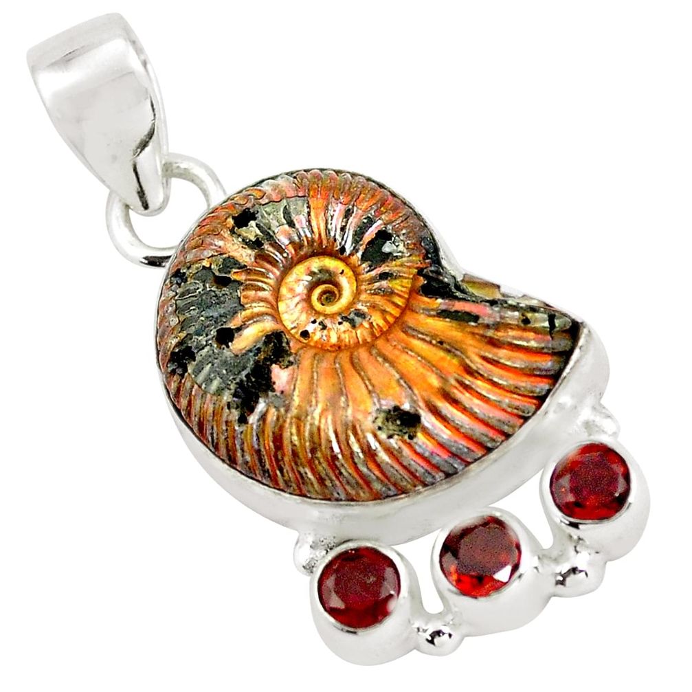 25.19cts natural brown russian jurassic opal ammonite 925 silver pendant p64718