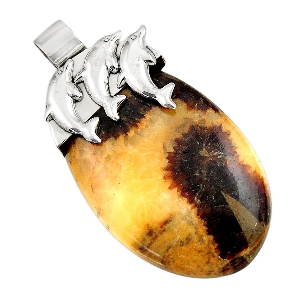  brown septarian gonads 925 silver dolphin pendant d45578