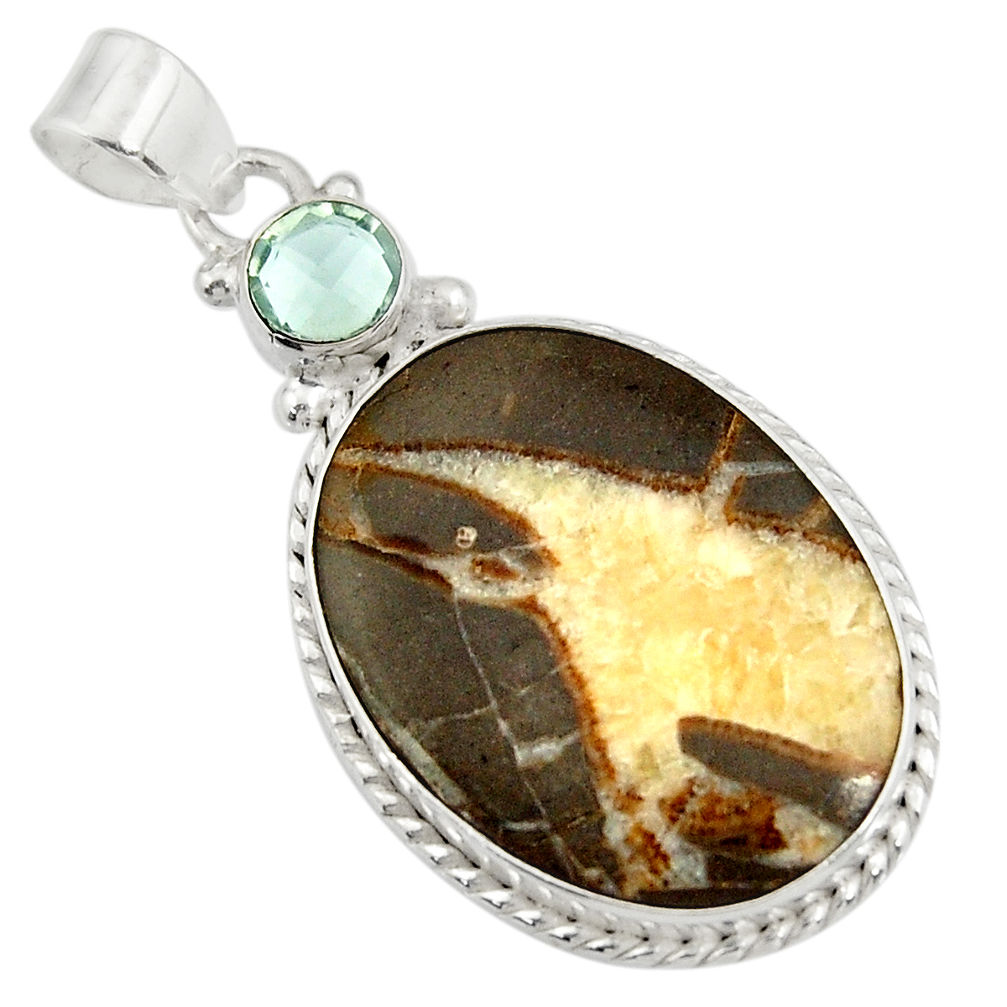 23.95cts natural brown septarian gonads 925 sterling silver pendant d41510