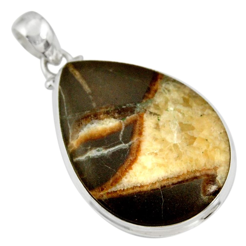 25.57cts natural brown septarian gonads 925 sterling silver pendant d41522