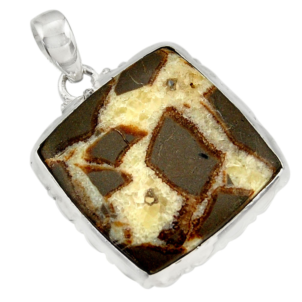 28.73cts natural brown septarian gonads 925 sterling silver pendant d41526