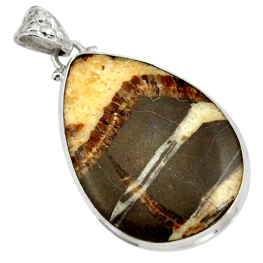 30.40cts natural brown septarian gonads 925 sterling silver pendant d41532