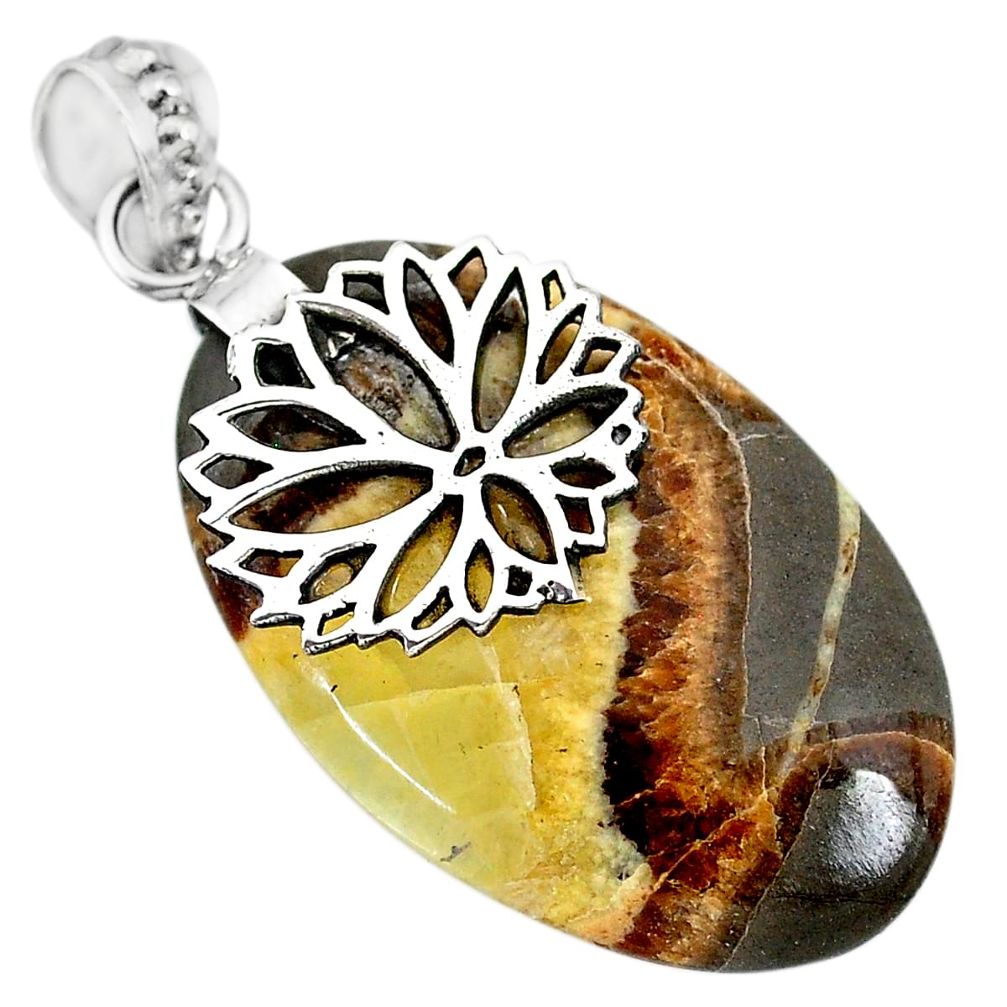 21.57cts natural brown septarian gonads 925 sterling silver pendant r91428