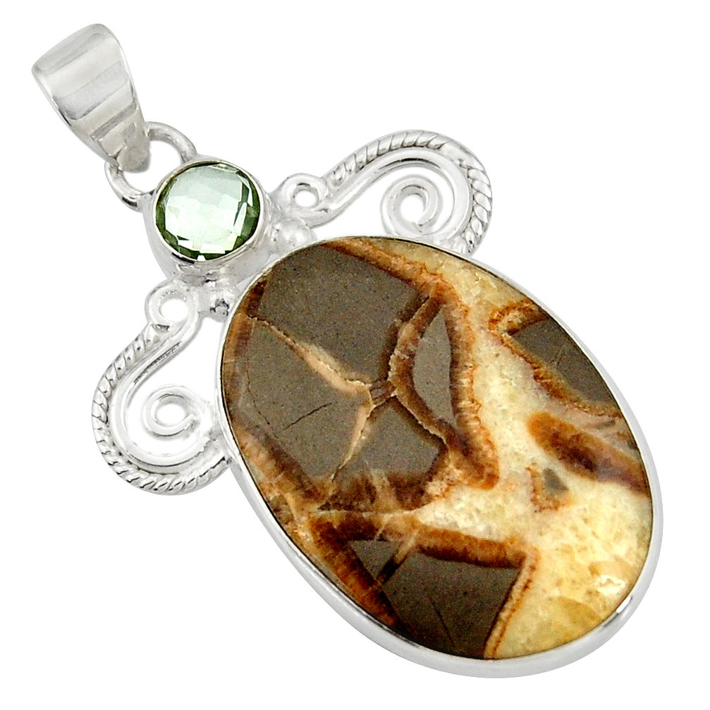  brown septarian gonads amethyst 925 silver pendant d41481