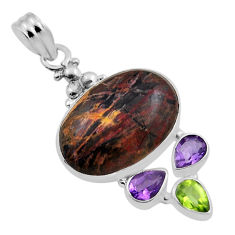 19.00cts natural brown septarian gonads amethyst peridot silver pendant n25252