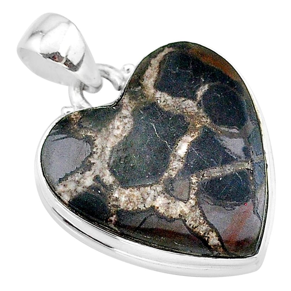 17.57cts natural brown septarian gonads heart 925 sterling silver pendant t13355