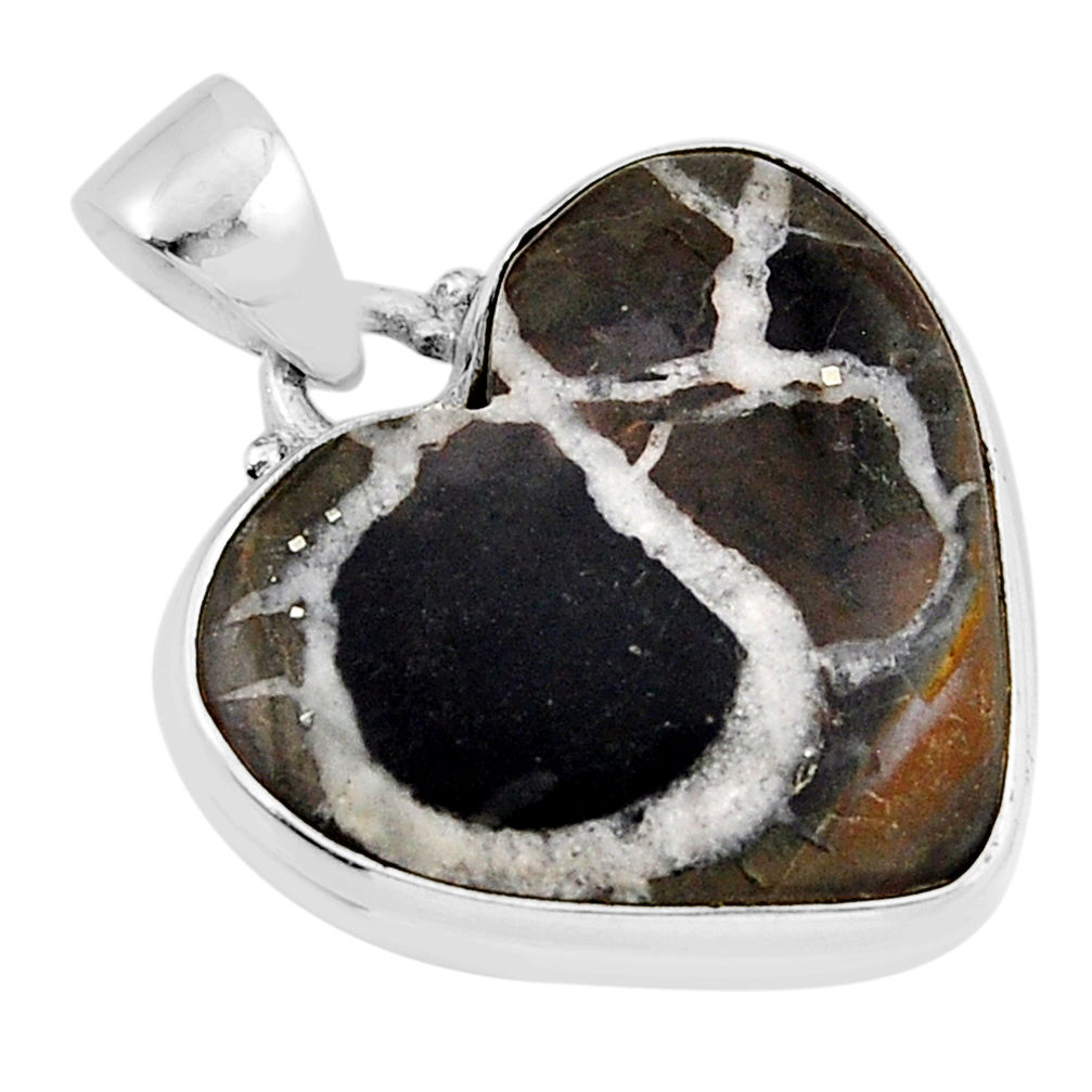 15.89cts natural brown septarian gonads heart 925 sterling silver pendant y52625