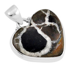 15.89cts natural brown septarian gonads heart 925 sterling silver pendant y52625