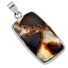 23.95cts natural brown septarian gonads octagan sterling silver pendant n32075
