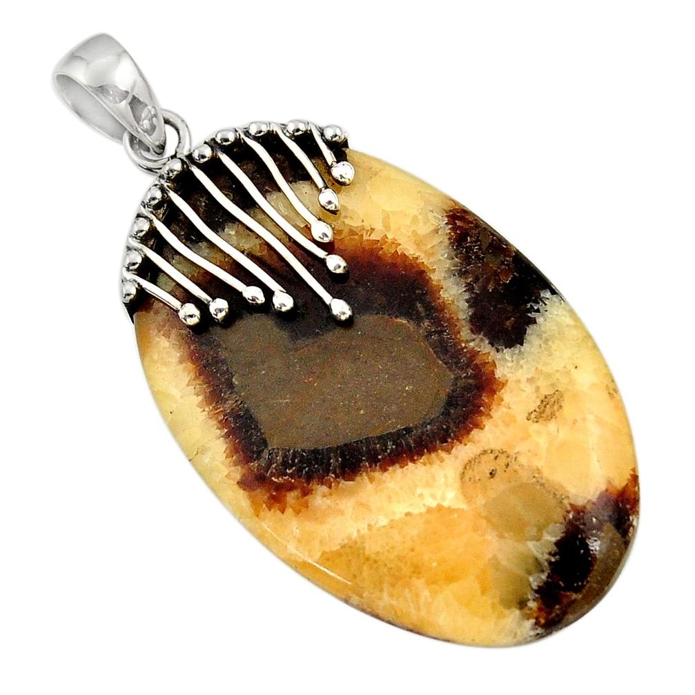  brown septarian gonads oval 925 sterling silver pendant d45580