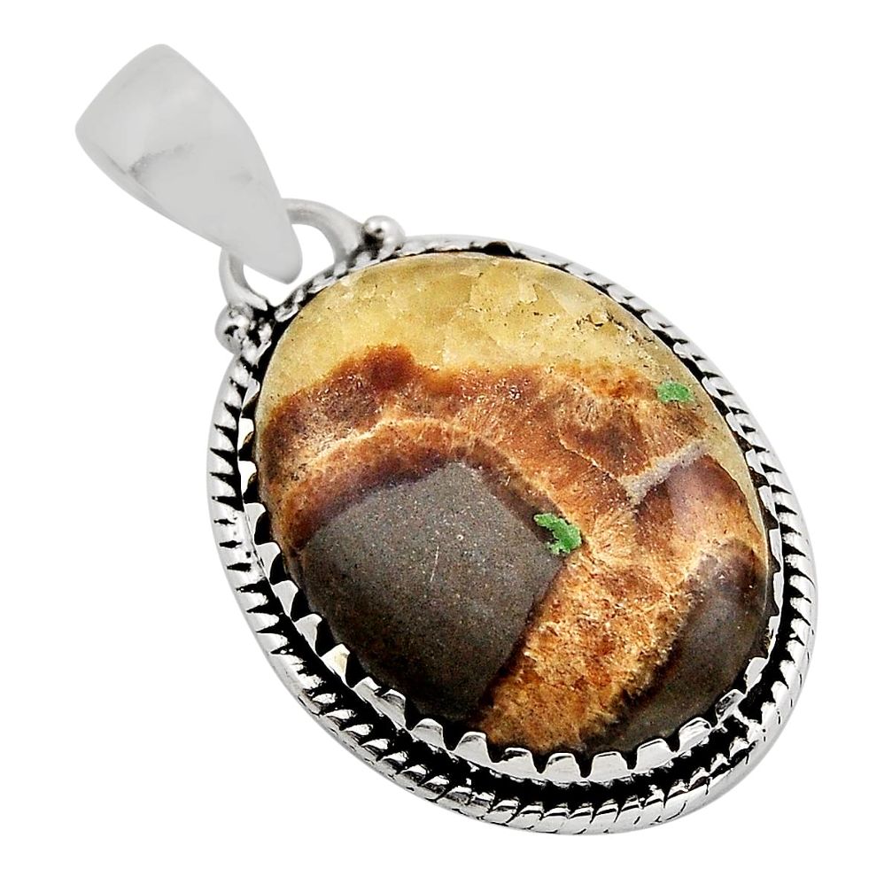 15.55cts natural brown septarian gonads oval 925 sterling silver pendant n1007