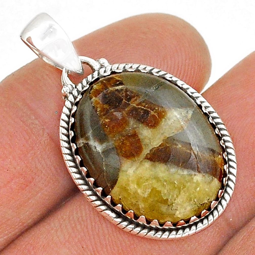 15.55cts natural brown septarian gonads oval 925 sterling silver pendant u87375