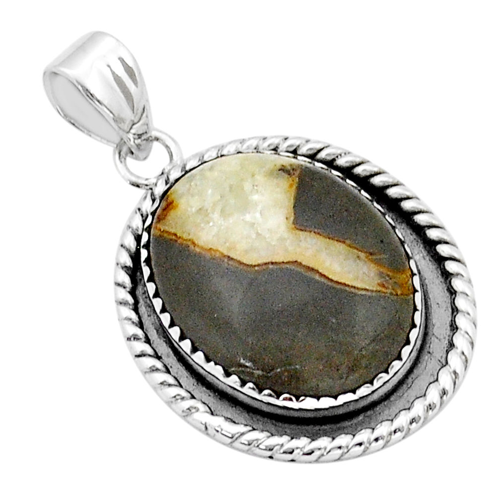 15.85cts natural brown septarian gonads oval 925 sterling silver pendant u89992
