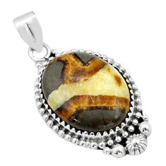 17.07cts natural brown septarian gonads oval 925 sterling silver pendant u89993