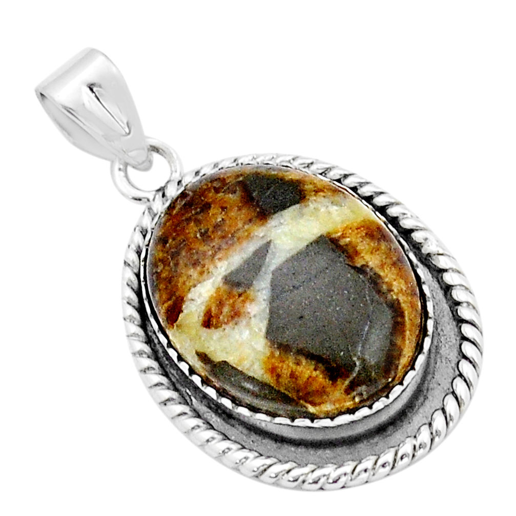 18.03cts natural brown septarian gonads oval 925 sterling silver pendant u89995