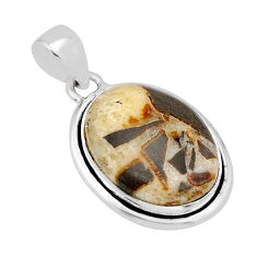 15.50cts natural brown septarian gonads oval 925 sterling silver pendant y66505