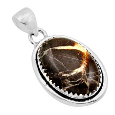 12.62cts natural brown septarian gonads oval 925 sterling silver pendant y92304