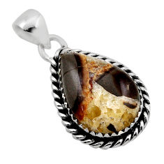 12.07cts natural brown septarian gonads pear 925 sterling silver pendant y88541