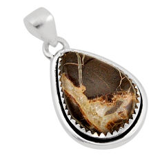 12.07cts natural brown septarian gonads pear 925 sterling silver pendant y92320