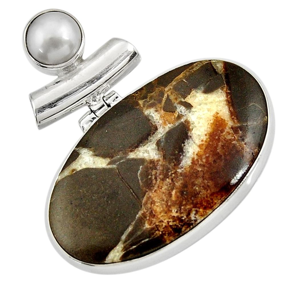  brown septarian gonads pearl 925 sterling silver pendant d41482