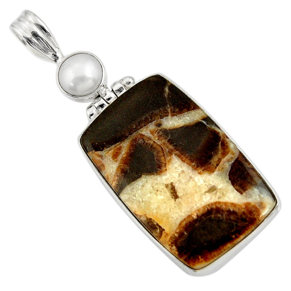 26.16cts natural brown septarian gonads pearl 925 sterling silver pendant d41485