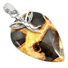 29.01cts natural brown septarian gonads silver angel wings fairy pendant r91434