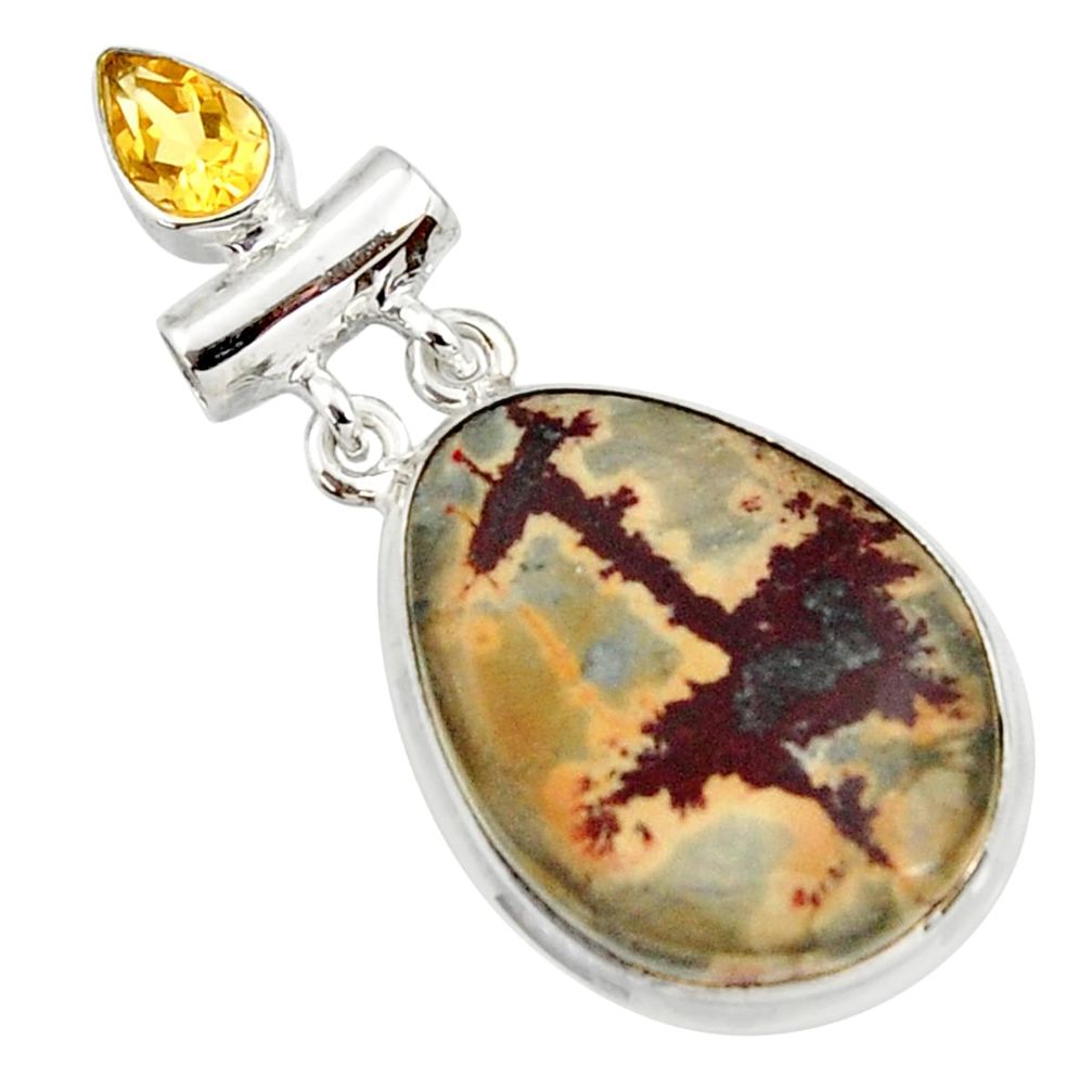  brown silver leaf jasper citrine 925 silver pendant d44612