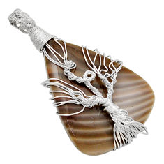 18.94cts natural brown striped flint ohio 925 silver tree of life pendant y90713